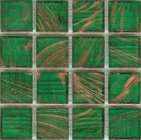 Azurra Mid Green with Gold Streaks / Gold Flecks 2cm x 2cm vitreous glass mosaics. Only 79.75 ex VAT per 1.07 sq m (or 9.57 ex VAT per 225 tile sheet)